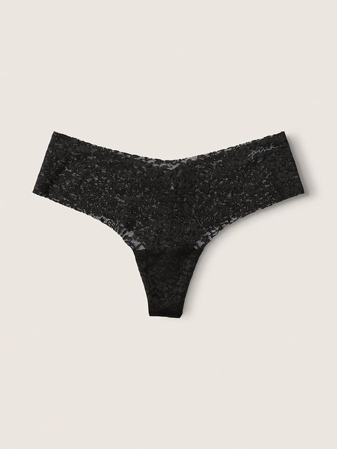 Victoria's Secret PINK Pure Black Thong Lace No Show Knickers