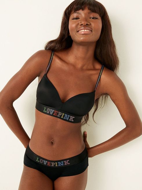 Victoria's Secret PINK Pure Black Shine Non Wired Push Up Smooth T-Shirt Bra