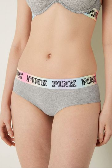 Victoria's Secret PINK Heather Charcoal Grey Hipster Cotton Logo Knickers