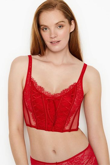BEST VS Victorias Secret Sexy RED LACE Sheer Hooks Cheeky