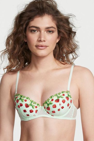 Victoria's Secret Pale Green Embroidery Lightly Lined Demi Strawberry  Embroidered Bra