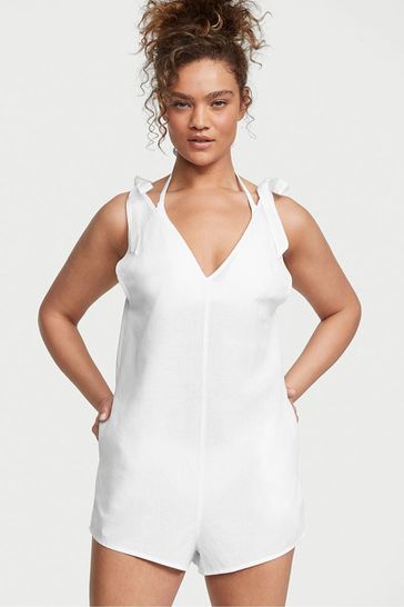 Victoria's Secret White Linen Playsuit Cover Up