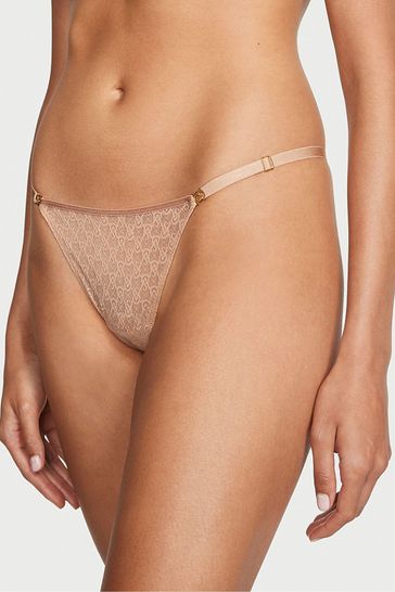 Victoria's Secret Praline Nude Lace Thong Icon Knickers