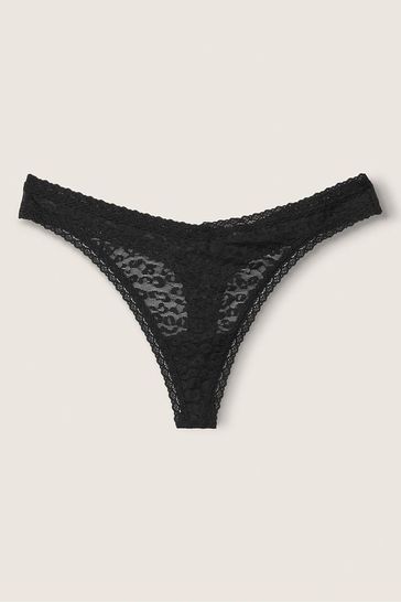 Buy Victoria's Secret PINK Lace Logo Thong Knickers from the Victoria's ...