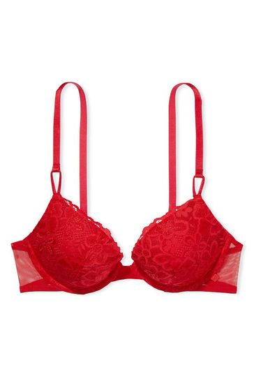 Victoria's Secret Lipstick Red Lace T-Shirt Push Up Bra