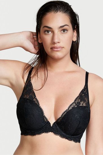 Victoria's Secret Black Lace Half Pad Plunge Bra