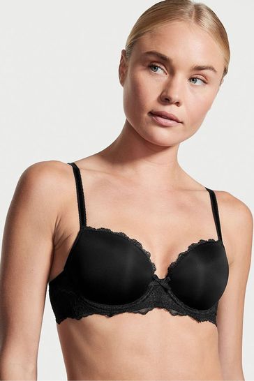 Victoria's Secret Black Smooth Lace Wing Lightly Lined Demi Bra