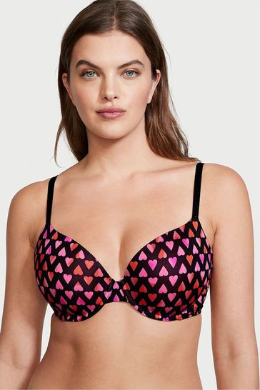 Victoria's Secret Black Watercolor Heart Smooth Lightly Lined T-Shirt Bra