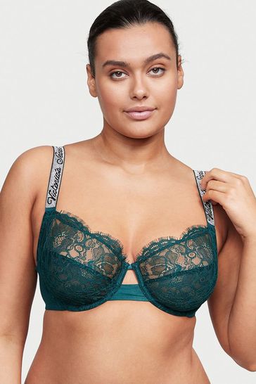 Victoria's Secret Deepest Green Very Sexy Shine Strap Lace Full Cup Bra
