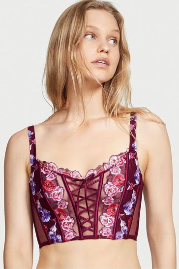 Victoria's Secret Burgundy Purple Embroidered Unlined Non Wired Corset Bra Top