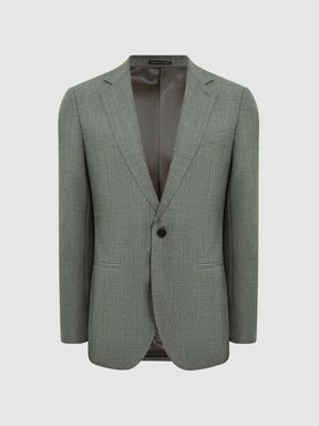 Single Breasted Slim Fit Wool Blazer in Green