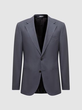 Slim Fit Single Breasted Linen Blazer in Airforce Blue