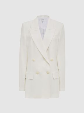 Crepe Double Breasted Blazer in White