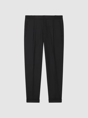 Relaxed Drawstring Trousers with Turn-Ups in Black