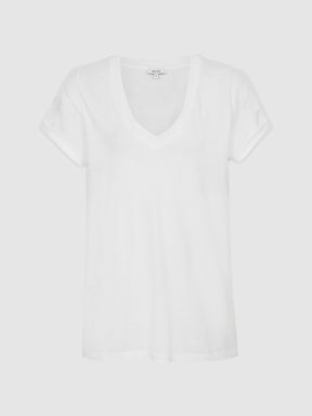Cotton Jersey V-Neck T-Shirt in White