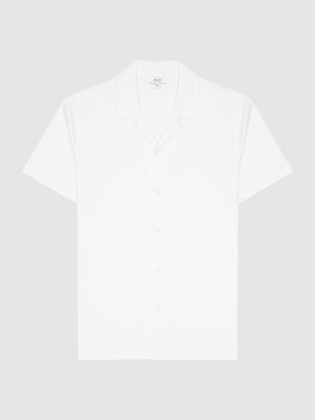 Mercerised Jersey Cuban Collar Shirt in White