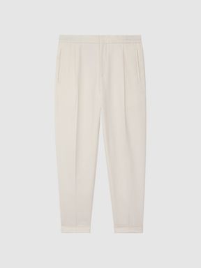 Relaxed Drawstring Trousers with Turn-Ups in White