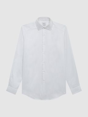 Slim Fit Cotton Sateen Shirt in White
