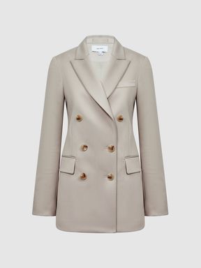 Double Breasted Wool Blend Blazer in Neutral