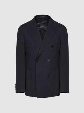 Double Breasted Cotton-Linen Blazer in Navy