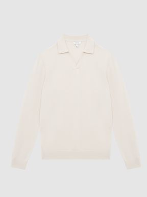 Wool Blend Open Collar Polo Shirt in Milk
