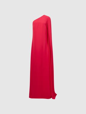 Cape One Shoulder Maxi Dress in Bright Pink