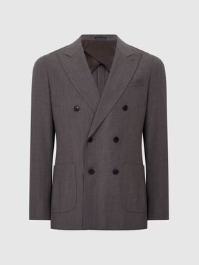 Double Breasted Slim Fit Textured Blazer in Mocha