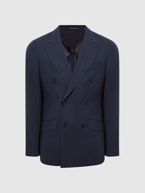 Double Breasted Prince of Wales Check Blazer in Blue