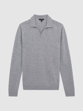 Cashmere Open Collar Polo Shirt in Soft Grey
