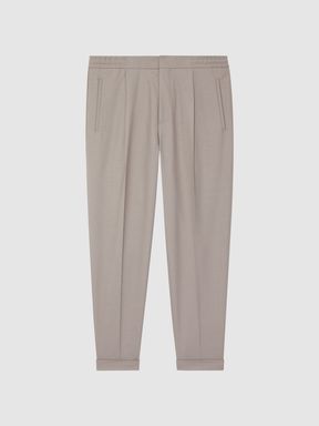 Relaxed Drawstring Trousers with Turn-Ups in Oatmeal Melange