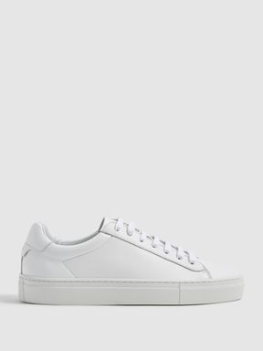Lace Up Leather Trainers in White