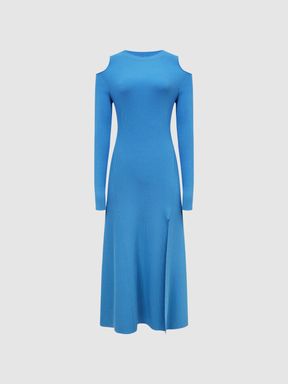 Cold Shoulder Knitted Dress in Blue