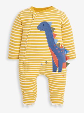Mustard Dinosaur Appliqué Zip Sleepsuit