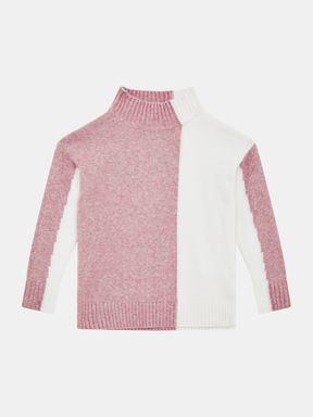 Senior Colour Block Wool Blend Jumper in Pink/White
