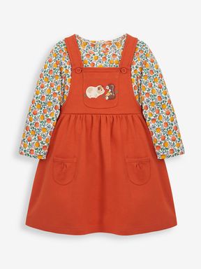 Rust 2-Piece Guinea Pig Pocket Pinny Dress & Top Set with Pet in Pocket