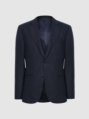 Single-Breasted Linen Suit Blazer Slim Fit in Navy