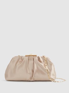 Satin Clutch Bag in Taupe