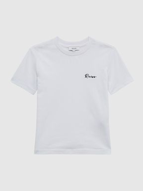 Senior Logo-Embroidered Cotton Jersey T-shirt in White/Navy