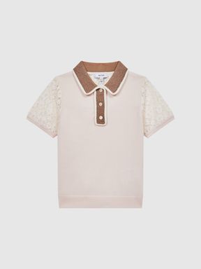 Junior Lace Back Polo in Pink