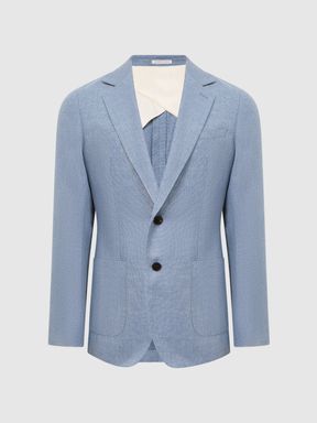 Single Breasted Patch Pocket Blazer in Soft Blue