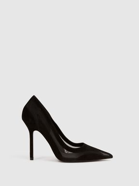 Leather Sheer Court Shoes in Black