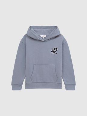 Junior Relaxed Garment Dyed Logo Hoodie in Ashley Blue