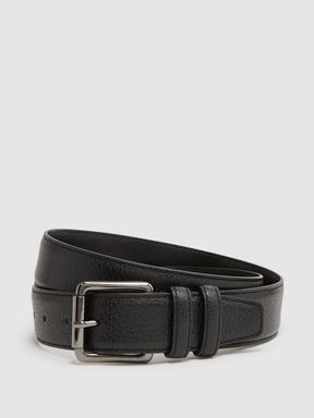 Grained Leather Belt in Black