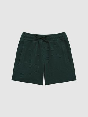 Junior Slim Fit Textured Drawstring Shorts in Emerald