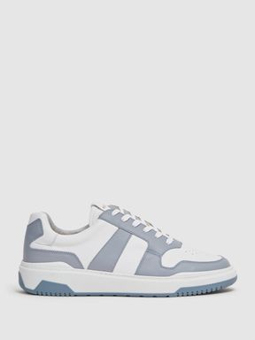 Low Top Leather Trainers in Airforce Blue