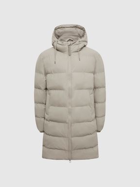 Rains Hooded Puffer Jacket in Putty