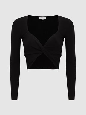 Knitted Twist Cropped Top in Black