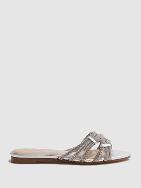 Embellished Flat Sandals in Silver