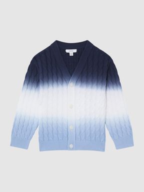 Senior Ombre Cable Knit Cardigan in Blue