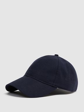 Cotton-Linen Blend Baseball Cap in Navy